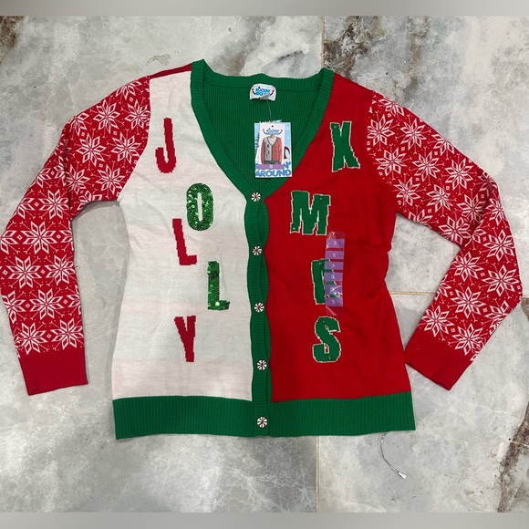 rockin around Other - Holiday Christmas Cardigan Sweater - Red, Green, White